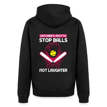 Fänger Softballliebhaber Fledermaus Ball - Unisex Premium Bio Zip Hoodie - Schwarz - Hinten - Nico (187cm)