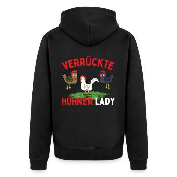 CRAZY CHICKENS LADY Funny Farmer Chickens - Unisex Premium Organic Zip Hoodie - black - Back - Nico (187cm)
