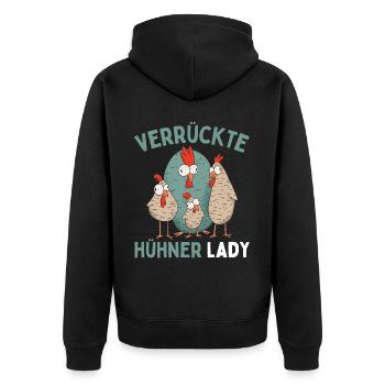 CRAZY CHICKENS LADY Funny Farmer Chickens - Unisex Premium Organic Zip Hoodie - black - Back - Nico (187cm)