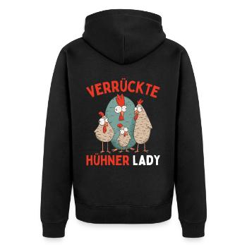 CRAZY CHICKENS LADY Funny Farmer Chickens - Unisex Premium Organic Zip Hoodie - black - Back - Nico (187cm)