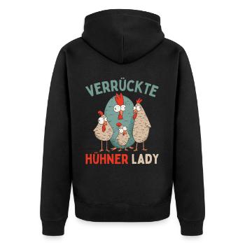 CRAZY CHICKENS LADY Funny Farmer Chickens - Unisex Premium Organic Zip Hoodie - black - Back - Nico (187cm)