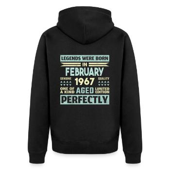 57. Geburtstag FEBRUAR Jahrgang 1967 Geschenkidee - Unisex Premium Bio Zip Hoodie - Schwarz - Hinten - Nico (187cm)