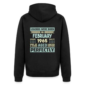59. Geburtstag FEBRUAR Jahrgang 1965 Geschenkidee - Unisex Premium Bio Zip Hoodie - Schwarz - Hinten - Nico (187cm)