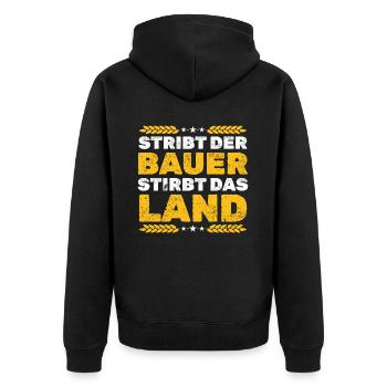 Bauernkraft: Stirbt der Bauer, stirbt das Land - Unisex Premium Bio Zip Hoodie - Schwarz - Hinten - Nico (187cm)