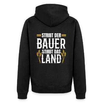 Bauernkraft: Stirbt der Bauer, stirbt das Land - Unisex Premium Bio Zip Hoodie - Schwarz - Hinten - Nico (187cm)