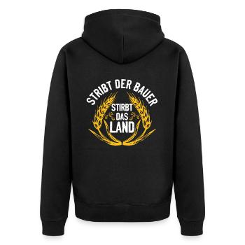 Bauernkraft: Stirbt der Bauer, stirbt das Land - Unisex Premium Bio Zip Hoodie - Schwarz - Hinten - Nico (187cm)