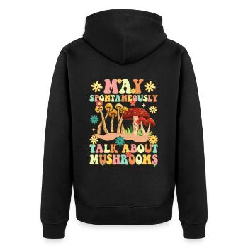 Groovy Pilzjagd - Unisex Premium Bio Zip Hoodie - Schwarz - Hinten - Nico (187cm)