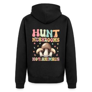 Groovy Mykologe auf Pilzsuche - Unisex Premium Bio Zip Hoodie - Schwarz - Hinten - Nico (187cm)
