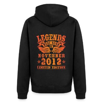 Les légendes sont nées en Novembre 2012 Anniversaire - Veste à capuche bio Premium Unisexe - noir - Dos - Nico (187cm)
