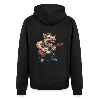 Punk Rock Music Guitar Pig - Unisex Premium Organic Zip Hoodie - black - Back - Nico (187cm)