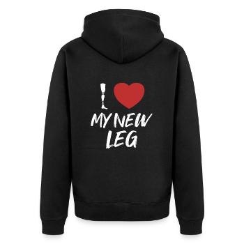 Ich liebe mein neues Beinprothesen-Benutzerbein - Unisex Premium Bio Zip Hoodie - Schwarz - Hinten - Nico (187cm)