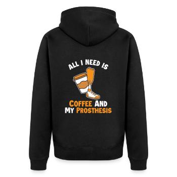 Kaffee und meine Prothese Prothese Fuß Benutzer Bein - Unisex Premium Bio Zip Hoodie - Schwarz - Hinten - Nico (187cm)