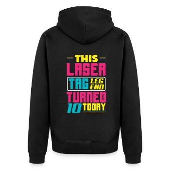 Lasertag-geburtstagsfeier – Lasertag 10 - Unisex Premium Bio Zip Hoodie - Schwarz - Hinten - Nico (187cm)
