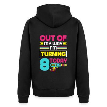 Lasertag-geburtstagsfeier – Lasertag 8 - Unisex Premium Bio Zip Hoodie - Schwarz - Hinten - Nico (187cm)