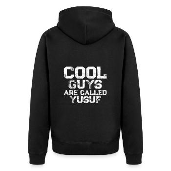 Cool guys are called Yusuf - Unisex Premium Organic Zip Hoodie - black - Back - Nico (187cm)