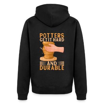 Töpfern Töpfer - Unisex Premium Bio Zip Hoodie - Schwarz - Hinten - Nico (187cm)
