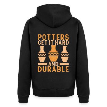 Töpfern Töpfer - Unisex Premium Bio Zip Hoodie - Schwarz - Hinten - Nico (187cm)