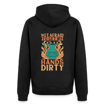Töpfern Töpfer - Unisex Premium Bio Zip Hoodie - Schwarz - Hinten - Nico (187cm)