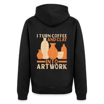 Töpfern Töpfer - Unisex Premium Bio Zip Hoodie - Schwarz - Hinten - Nico (187cm)