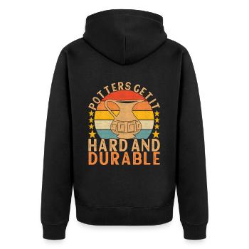 Töpfern Töpfer - Unisex Premium Bio Zip Hoodie - Schwarz - Hinten - Nico (187cm)
