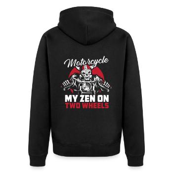 Motorrad Biker Motorbike Motorcycle Therapy - Unisex Premium Bio Zip Hoodie - Schwarz - Hinten - Nico (187cm)