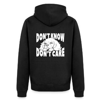 King Charles Cavalier Funny Dont Know Dont Care - Unisex Premium Organic Zip Hoodie - black - Back - Nico (187cm)
