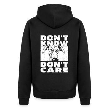 Greyhound Greyhound Funny Dont Know Don't Care - Unisex Premium Organic Zip Hoodie - black - Back - Nico (187cm)