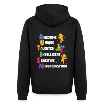 Autisme - Veste à capuche bio Premium Unisexe - noir - Dos - Nico (187cm)