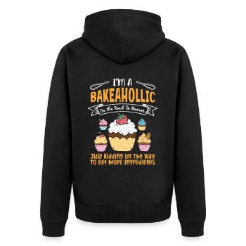 Baker - Unisex Premium Organic Zip Hoodie - black - Back - Nico (187cm)