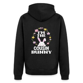 Je suis cousin lapin de Pâques Couronne florale Pâques - Veste à capuche bio Premium Unisexe - noir - Dos - Nico (187cm)