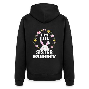 Ich Bin Schwester Osterhase Blumenkranz Ostern - Unisex Premium Bio Zip Hoodie - Schwarz - Hinten - Nico (187cm)