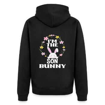 Ich Bin Sohn Osterhase Blumenkranz Ostern - Unisex Premium Bio Zip Hoodie - Schwarz - Hinten - Nico (187cm)