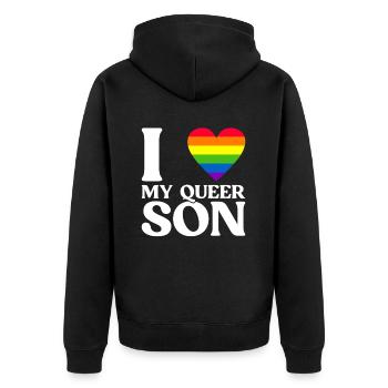Schwulenstolz Stolze Eltern Schwuler Sohn - Unisex Premium Bio Zip Hoodie - Schwarz - Hinten - Nico (187cm)