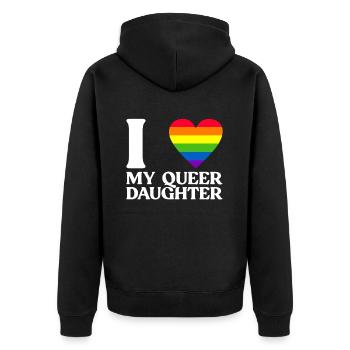 Schwulenstolz Stolze Eltern Schwuler Sohn - Unisex Premium Bio Zip Hoodie - Schwarz - Hinten - Nico (187cm)