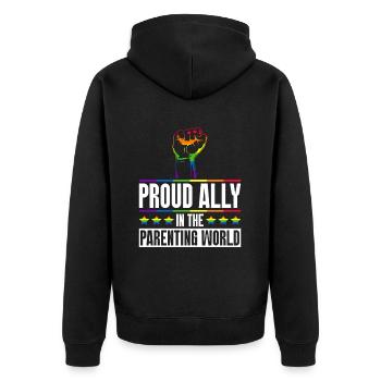 Schwulenstolz Stolze Eltern Schwuler Sohn - Unisex Premium Bio Zip Hoodie - Schwarz - Hinten - Nico (187cm)