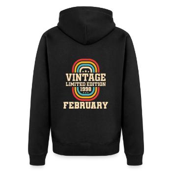 26. Geburtstag FEBRUAR Jahrgang 1998 Geschenkidee - Unisex Premium Bio Zip Hoodie - Schwarz - Hinten - Nico (187cm)