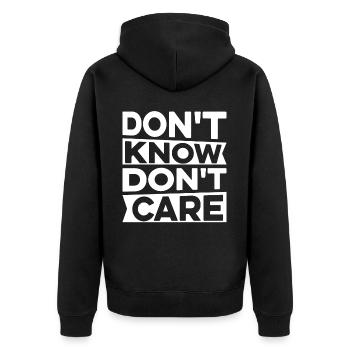 Humour noir Drôle Ne sais pas Je m’en fous - Veste à capuche bio Premium Unisexe - noir - Dos - Nico (187cm)