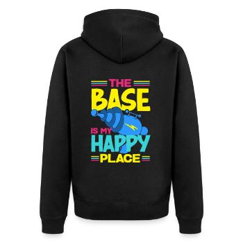 Indoor-laser-tag-party-outfit lasertag - Unisex Premium Bio Zip Hoodie - Schwarz - Hinten - Nico (187cm)