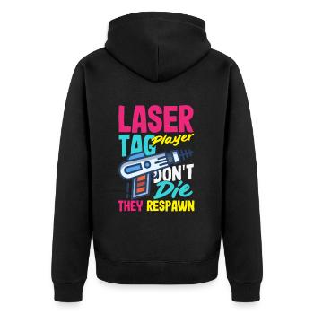 Indoor-laser-tag-party-outfit lasertag - Unisex Premium Bio Zip Hoodie - Schwarz - Hinten - Nico (187cm)