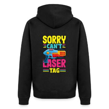 Indoor-laser-tag-party-outfit lasertag - Unisex Premium Bio Zip Hoodie - Schwarz - Hinten - Nico (187cm)