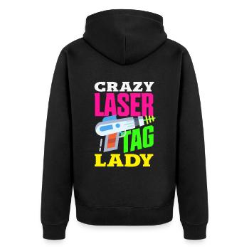 Indoor-laser-tag-party-outfit lasertag - Unisex Premium Bio Zip Hoodie - Schwarz - Hinten - Nico (187cm)
