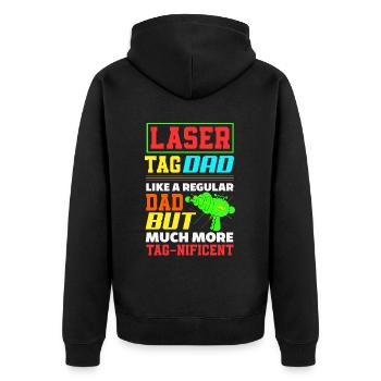Indoor-laser-tag-party-outfit lasertag - Unisex Premium Bio Zip Hoodie - Schwarz - Hinten - Nico (187cm)