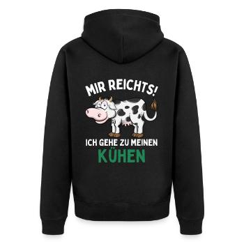 MIR REICHTS! ICH GEHE ZU MEINEN KÜHEN! Lustiges - Unisex Premium Bio Zip Hoodie - Schwarz - Hinten - Nico (187cm)
