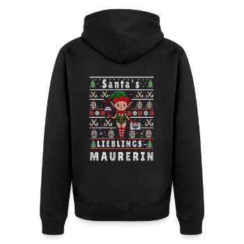 Ugly Weihnachten SANTAS LIEBLINGS Maurerin - Unisex Premium Bio Zip Hoodie - Schwarz - Hinten - Nico (187cm)