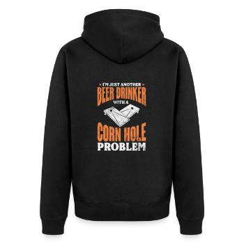 Cornhole - Unisex Premium Bio Zip Hoodie - Schwarz - Hinten - Nico (187cm)