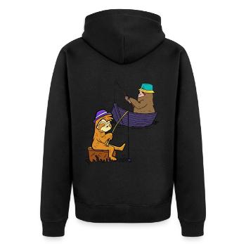 Sloths Angler Fishing Fish Fishing Rod Boat Child - Unisex Premium Organic Zip Hoodie - black - Back - Nico (187cm)