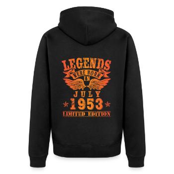 Legends were born in July 1953 Birthday - Unisex Premium Organic Zip Hoodie - black - Back - Nico (187cm)