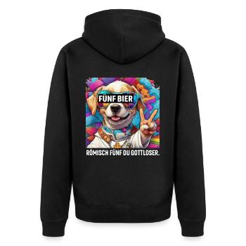 Fünf Bier Römisch Fünf du Gottloser Lustiger Hund - Unisex Premium Bio Zip Hoodie - Schwarz - Hinten - Nico (187cm)