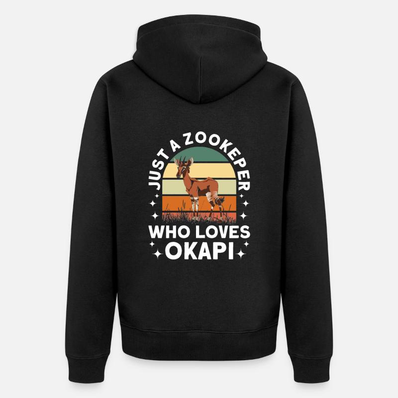 Funny zookeeper okapi lover - Unisex Premium Organic Zip Hoodie - black