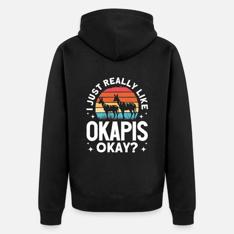 Funny zookeeper okapi lover - Unisex Premium Organic Zip Hoodie - black